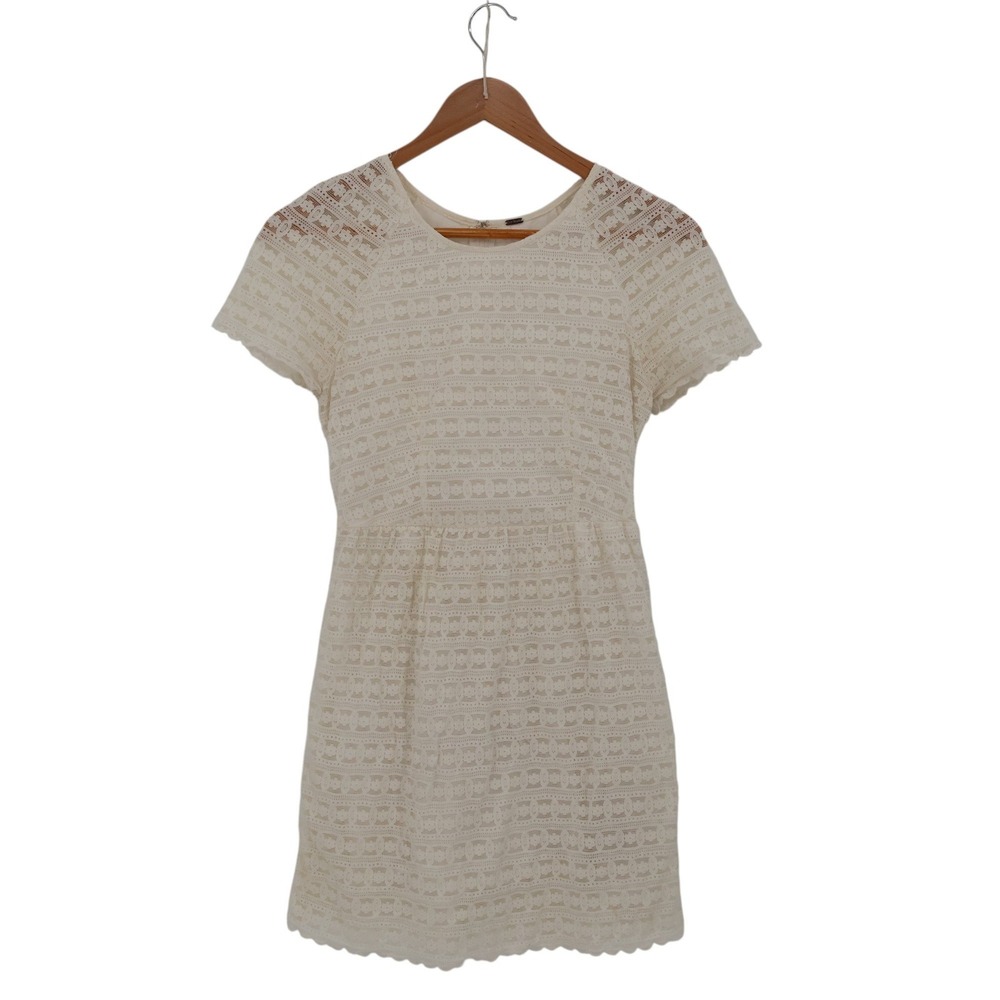 Free People Dress Size 0 Short Sleeve Lace Miniβ Ivory White Cottagecore